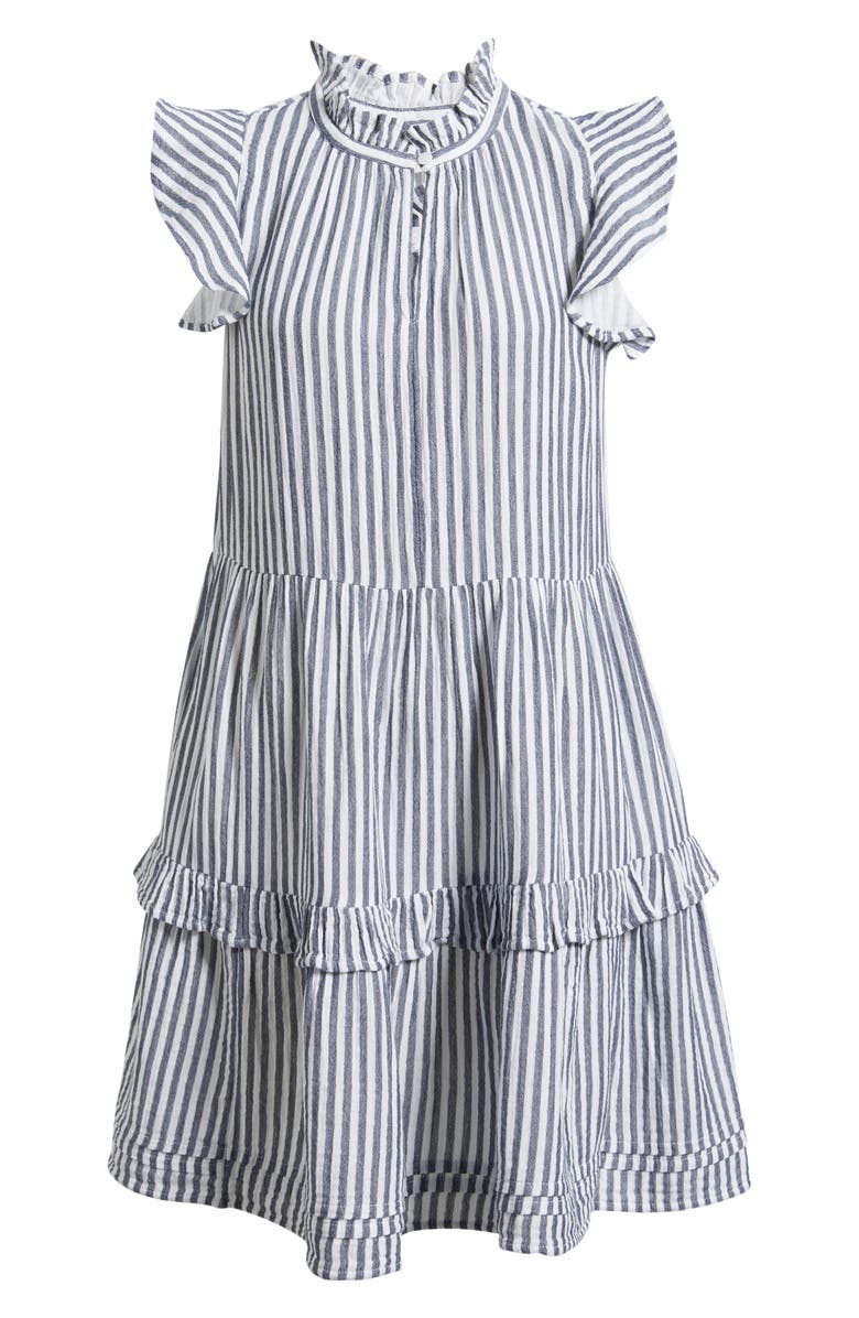 Caslon<sup>®</sup> Ruffle Duo Cotton Gauze Dress, Alternate, color, Navy- White Brianne Stripe