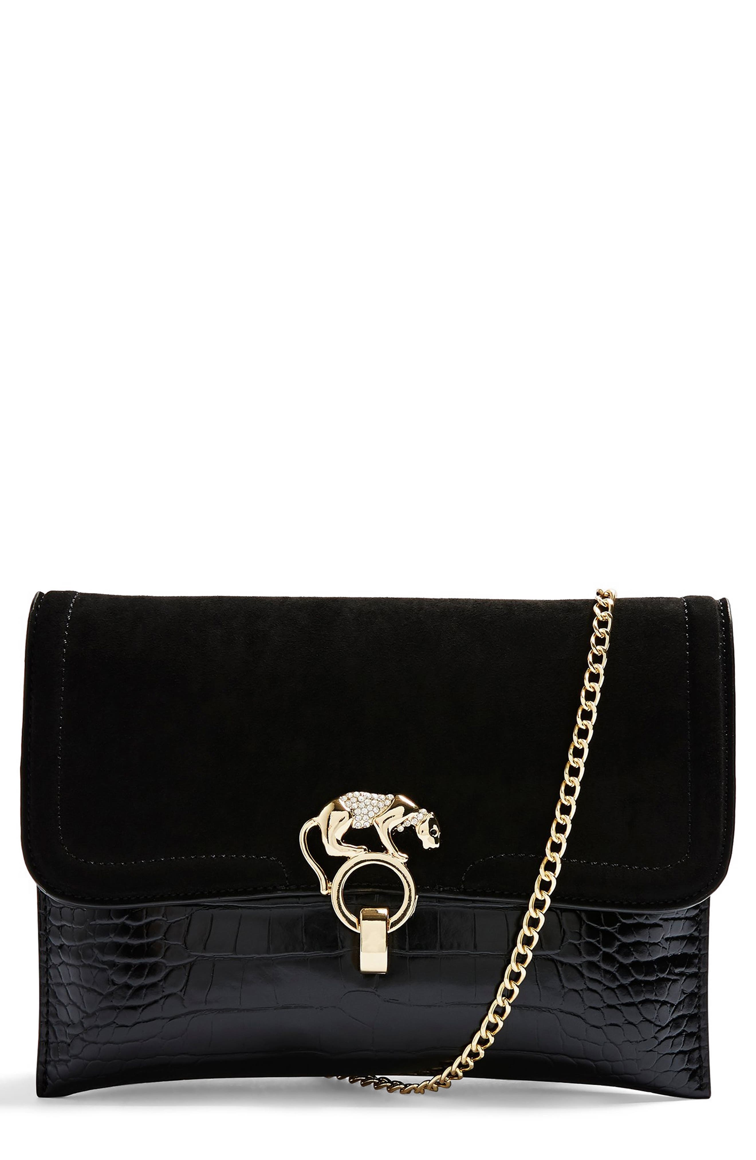 Topshop Panther Clutch, Main, color, 