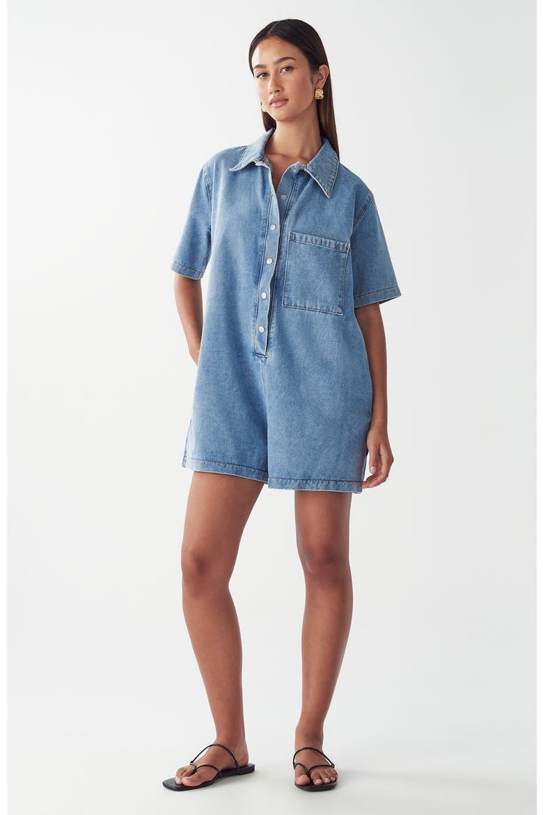 Denim Romper, Alternate, color, Light Blue Wash
