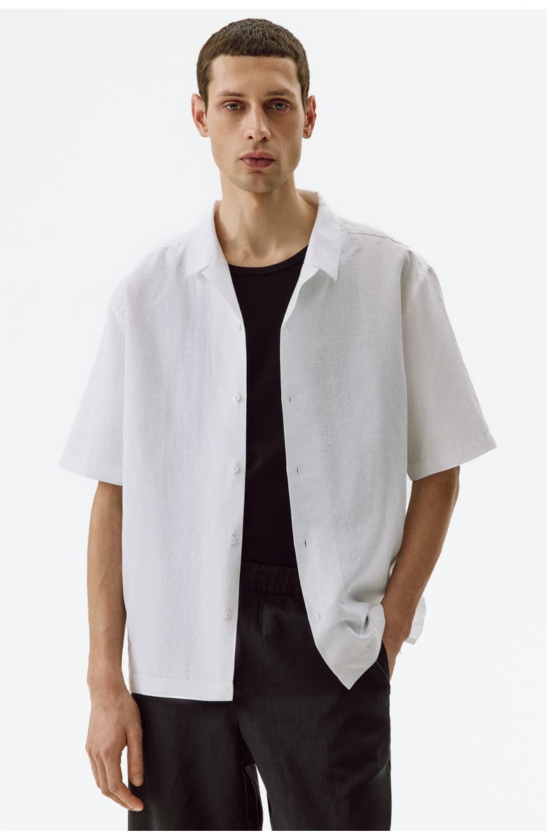 H&M Relaxed Fit Linen-blend Resort Shirt, Alternate, color, White