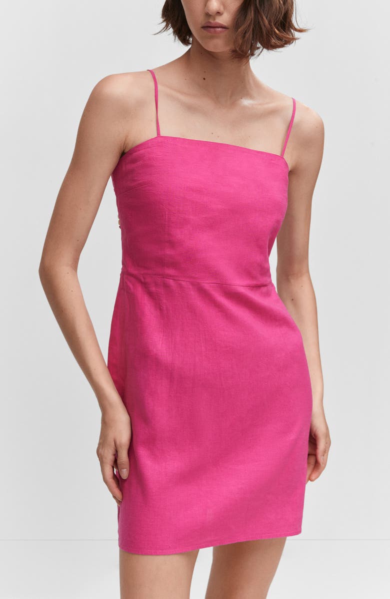 MANGO Bead Detail Linen Blend Minidress, Alternate, color, 