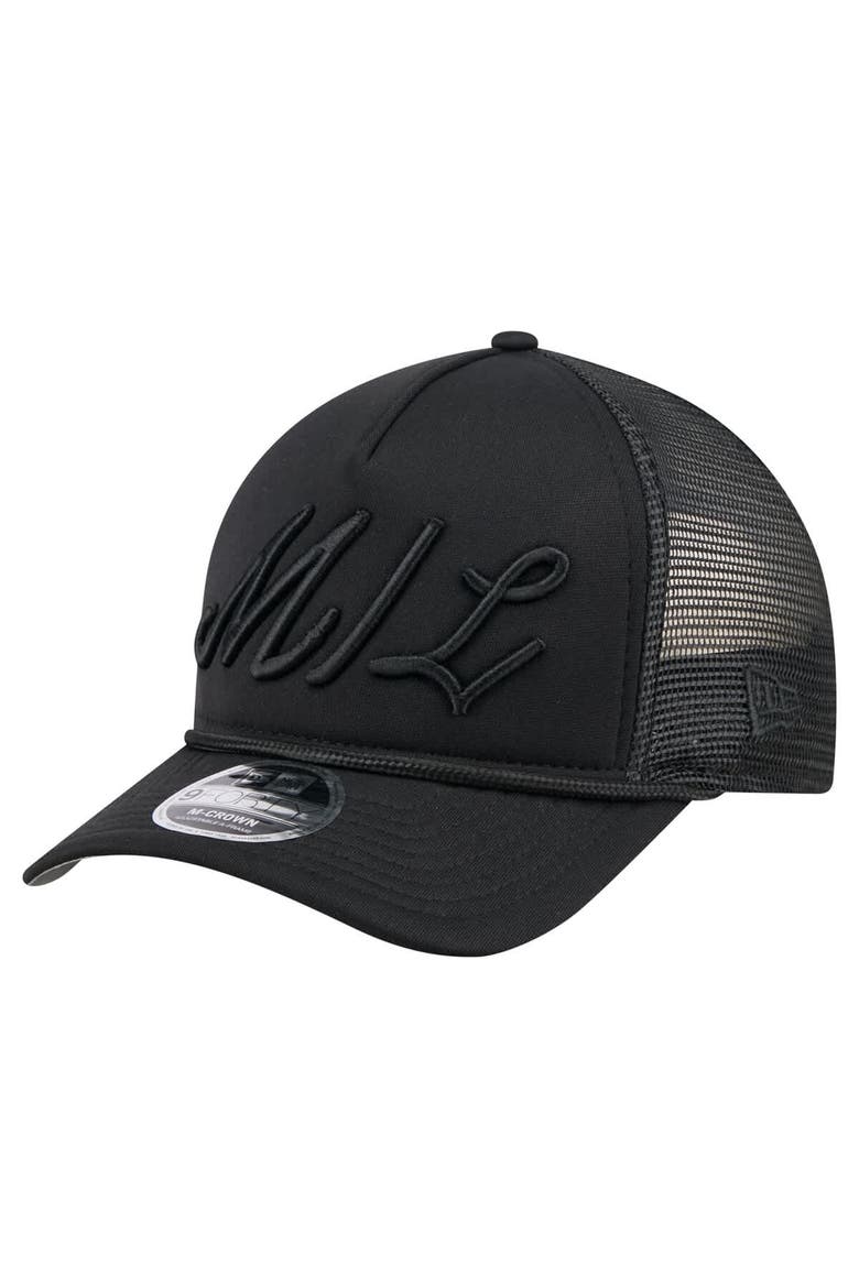 Men's New Era Black Milwaukee Brewers City Initial 9FORTY A-Frame M-Crown Adjustable Trucker Hat, Main, color, Black