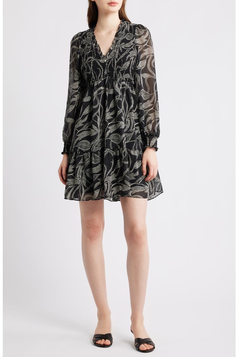 Smocked Long Sleeve Dress, Main, color, RICH BLACK
