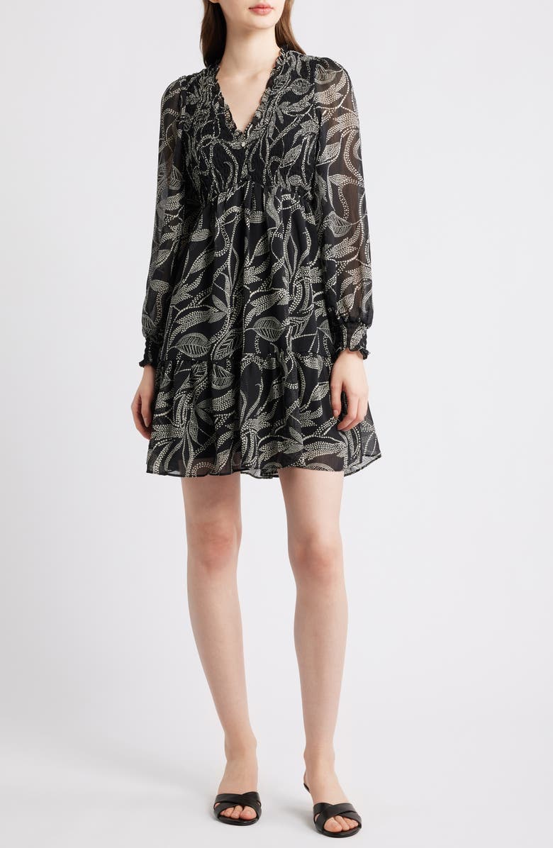 Halogen<sup>®</sup> Smocked Long Sleeve Dress, Main, color, Rich Black