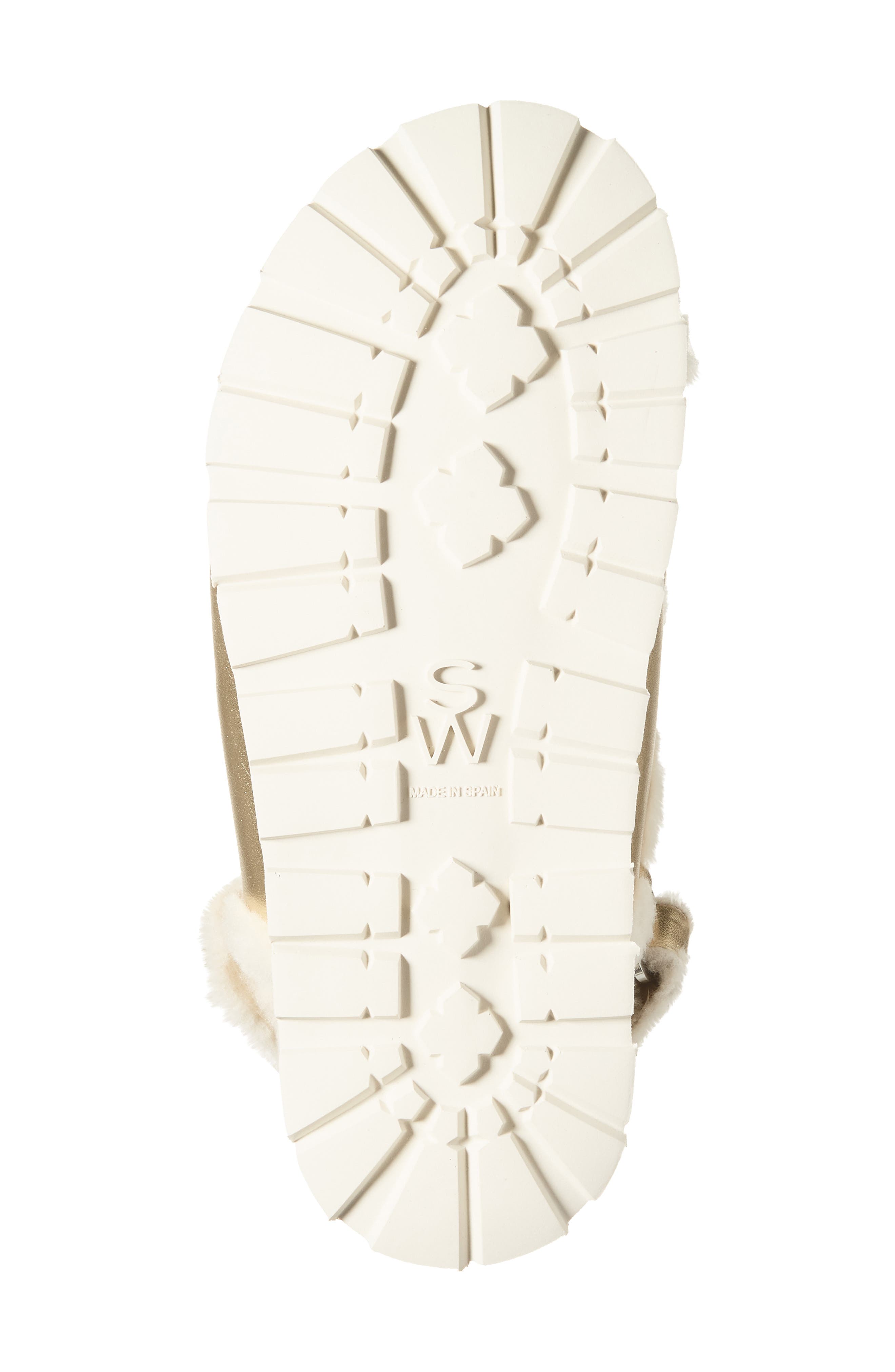 Stuart Weitzman Wynter Genuine Shearling Sandal, Alternate, color, Golden/ Cream