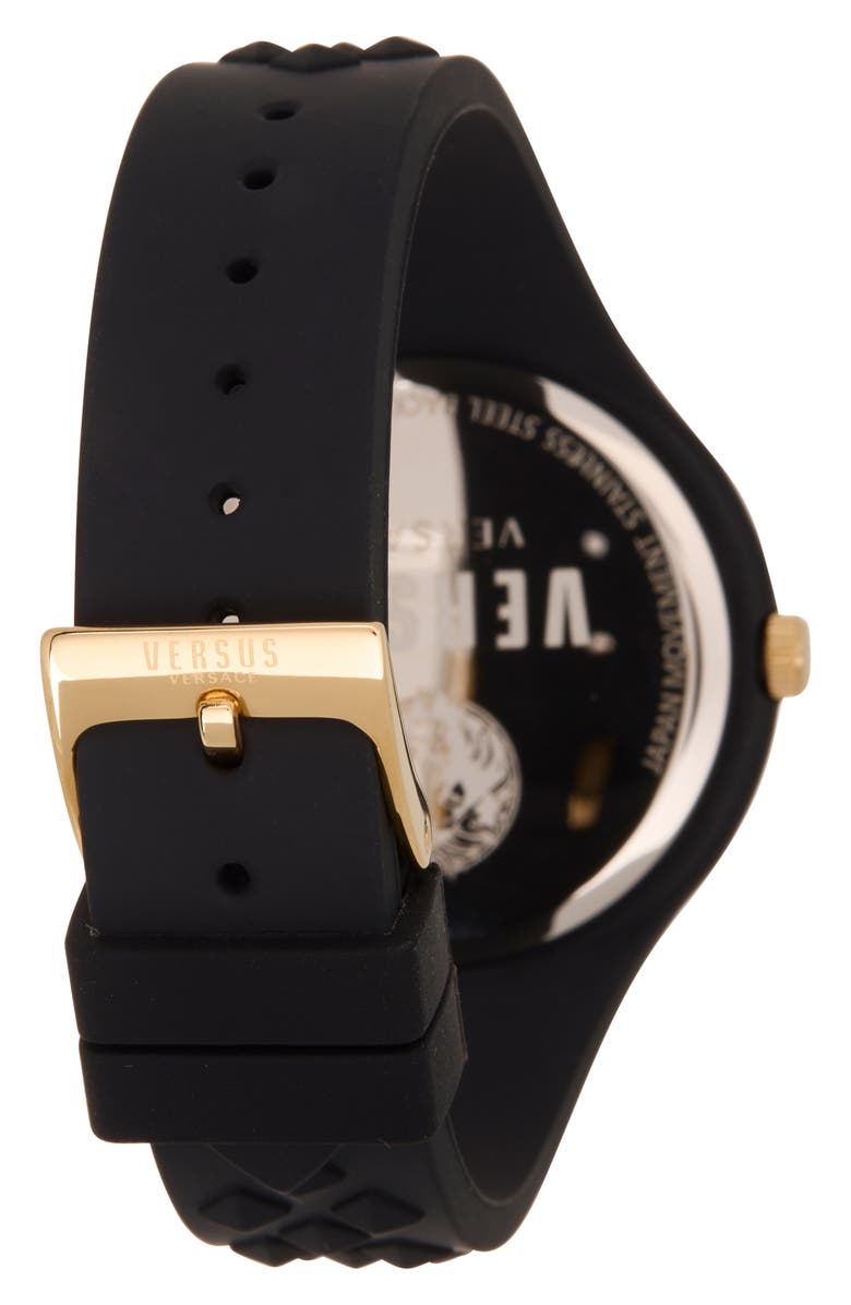 VERSUS Versace Fire Island Lion Silicone Strap Watch, 44mm, Alternate, color, Black