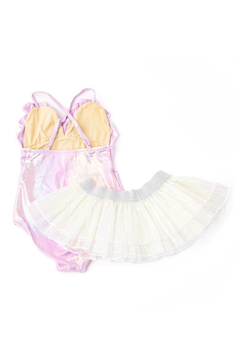 Kids' Metallic UPF 50+ One-Piece Swimsuit & Plissé Cover-Up Skirt Set, Alternate, color, LILAC