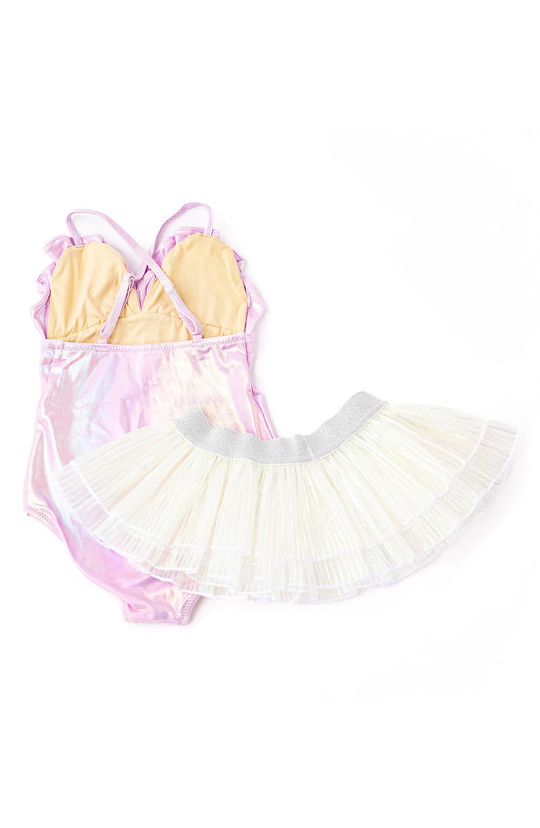 Shade Critters Kids' Metallic UPF 50+ One-Piece Swimsuit & Plissé Cover-Up Skirt Set, Alternate, color, Lilac