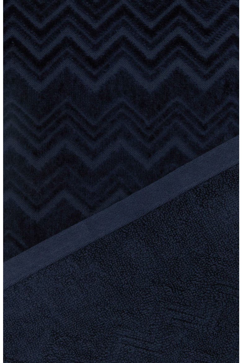 Chalk 2-piece Bath Towel Set In Cotton Terry With Zigzag Pattern, Alternate, color, Blue