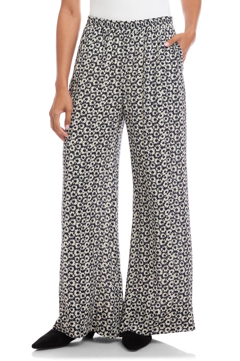 Daisy Print High Waist Wide Leg Crepe Pull-On Pants, Main, color, PRINT