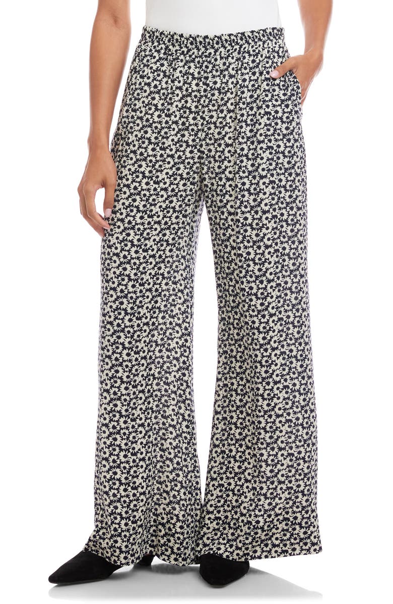 Karen Kane Daisy Print High Waist Wide Leg Crepe Pull-On Pants, Main, color, Print