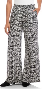 Karen Kane Daisy Print High Waist Wide Leg Crepe Pull-On Pants