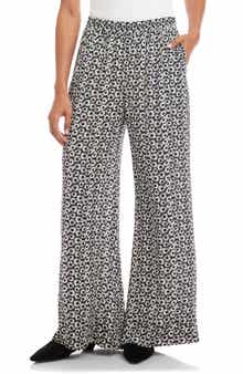 Daisy Print High Waist Wide Leg Crepe Pull-On Pants