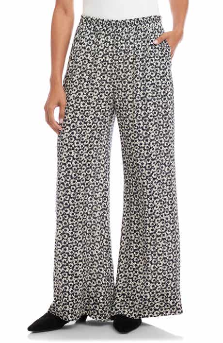 Daisy Print High Waist Wide Leg Crepe Pull-On Pants