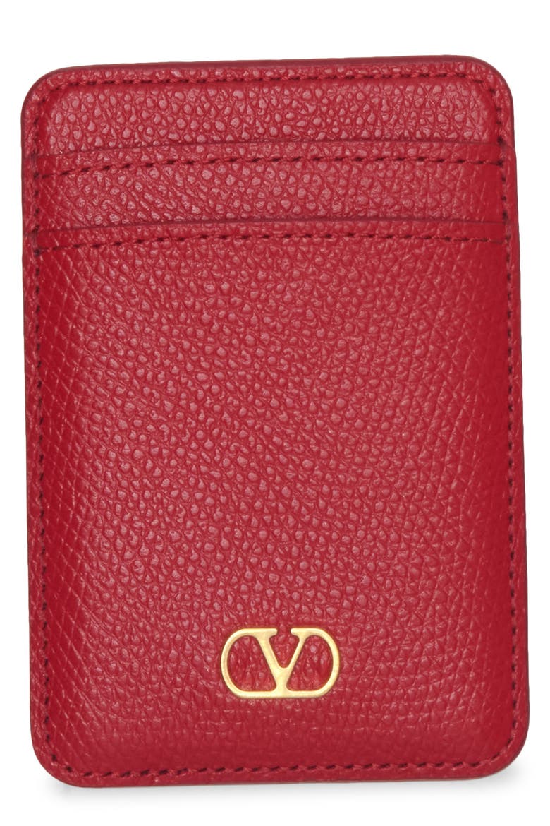 VLogo Signature Magnetic Leather Card Case, Main, color, ROUGE