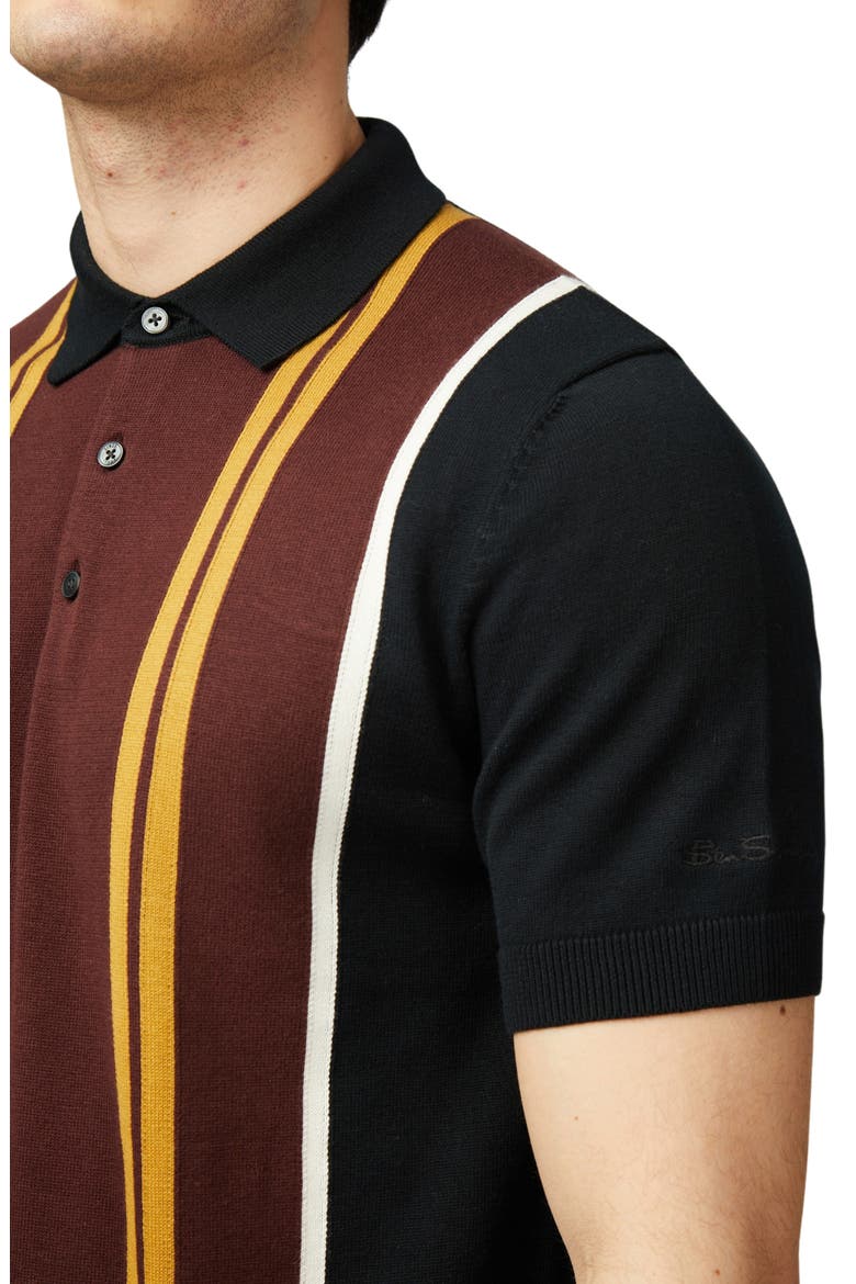 Vertical Stripe Organic Cotton Polo Sweater, Alternate, color, BLACK
