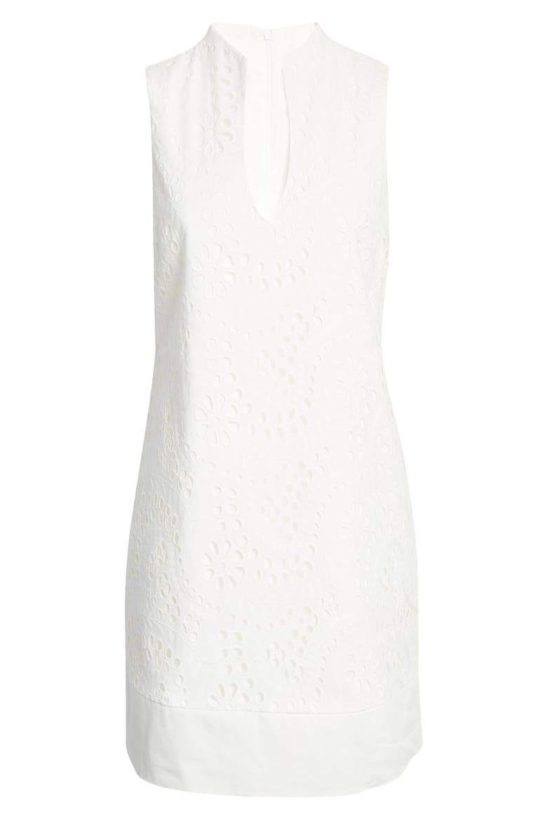 Eyelet Sleeveless Shift Dress, Alternate, color, WHITE
