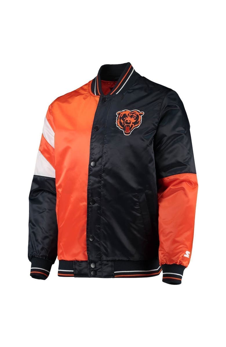 STARTER Men's Starter Navy/Orange Chicago Bears Leader Varsity Satin Full-Snap Jacket, Alternate, color, 