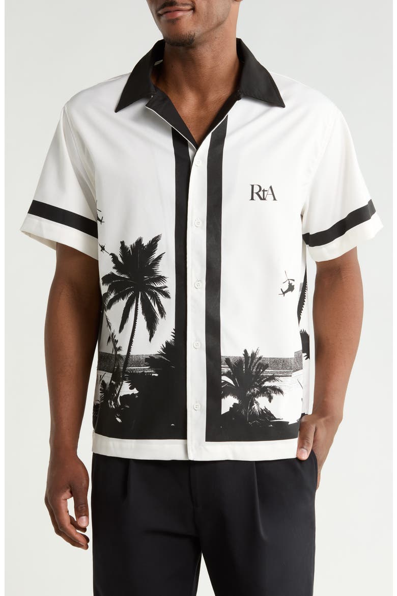 Nathan Button-Up Shirt, Main, color, WHITE PALM TREES