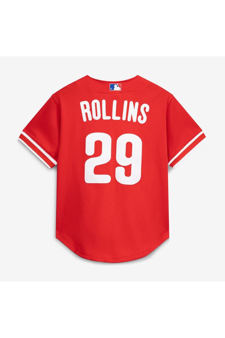 Men's Mitchell & Ness Jimmy Rollins Red Philadelphia Phillies Cooperstown Mesh Batting Practice Button-Up Jersey, Alternate, color, Red