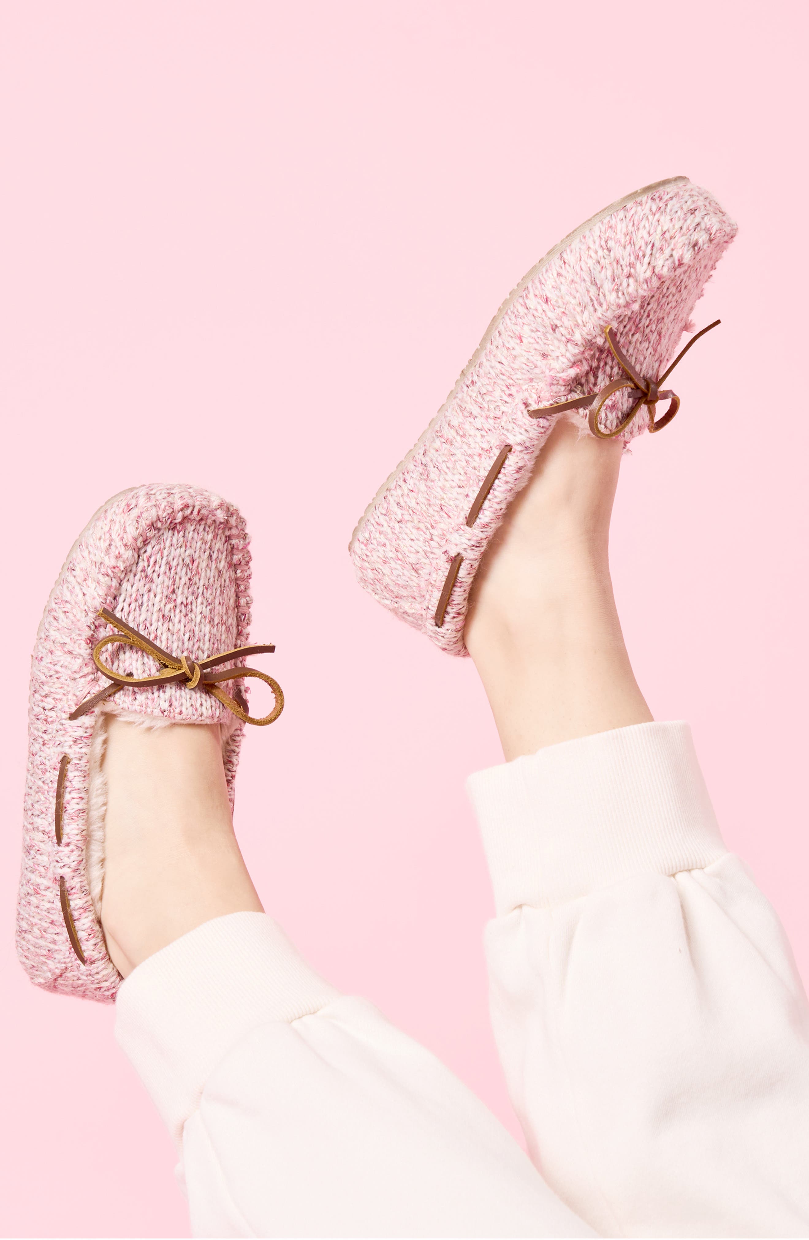 Shimmer Knit Moc Toe Slipper, Alternate, color, SPARKLE PINK