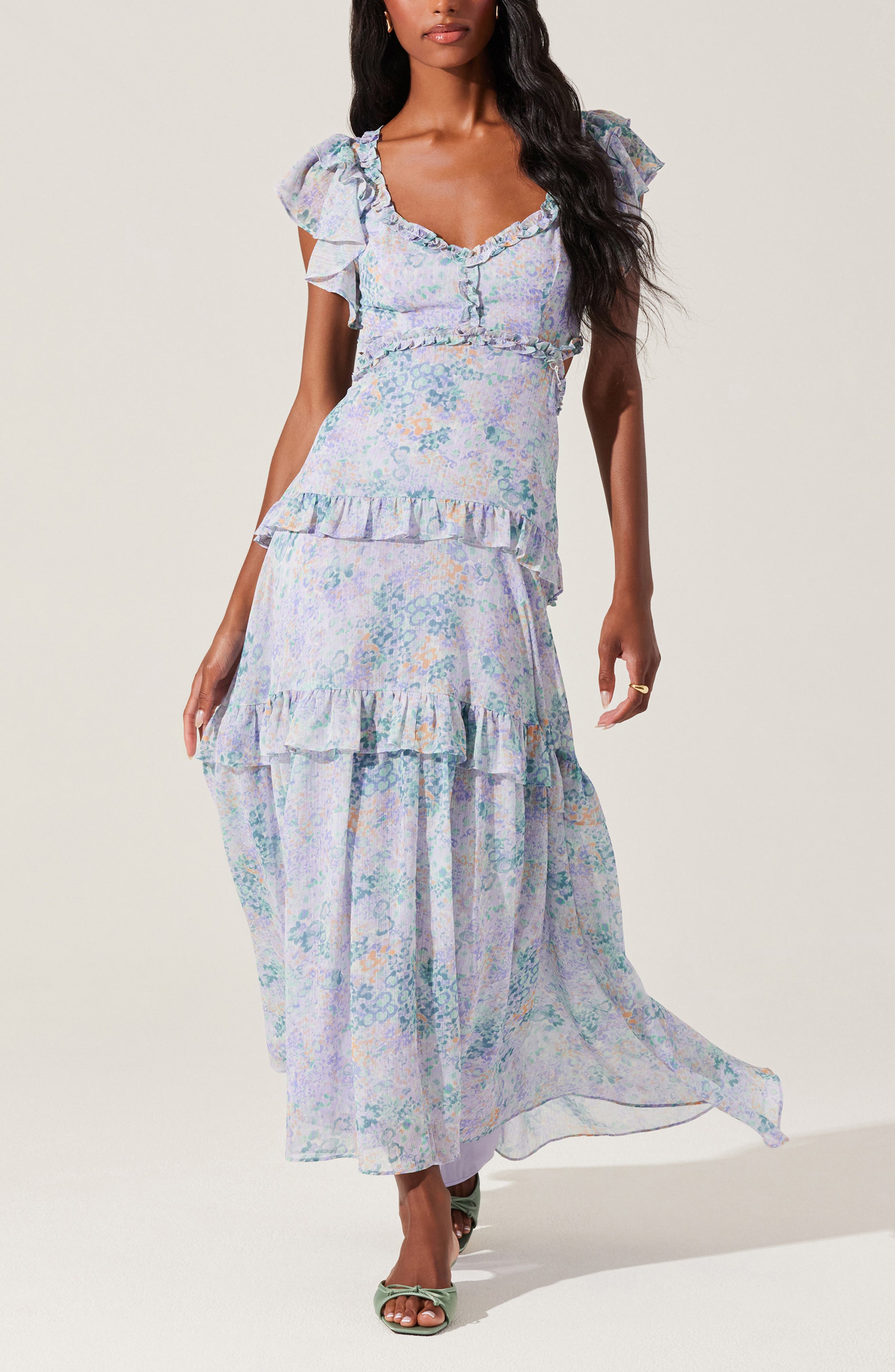 ASTR the Label Mable Floral Tiered Cutout Chiffon Dress (Women)