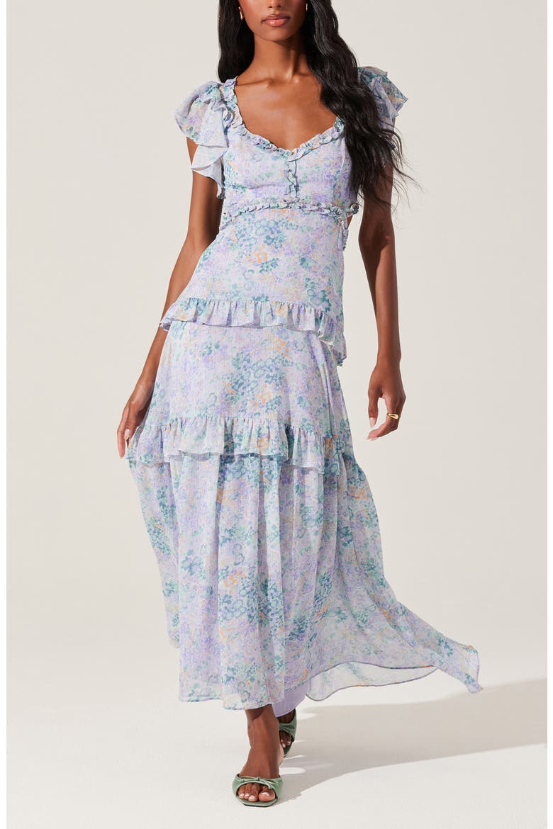 floral chiffon tiered maxi dress astr the label ASTR the Label | Adessa Floral Ruffle Tiered Maxi Dress in Pink Floral