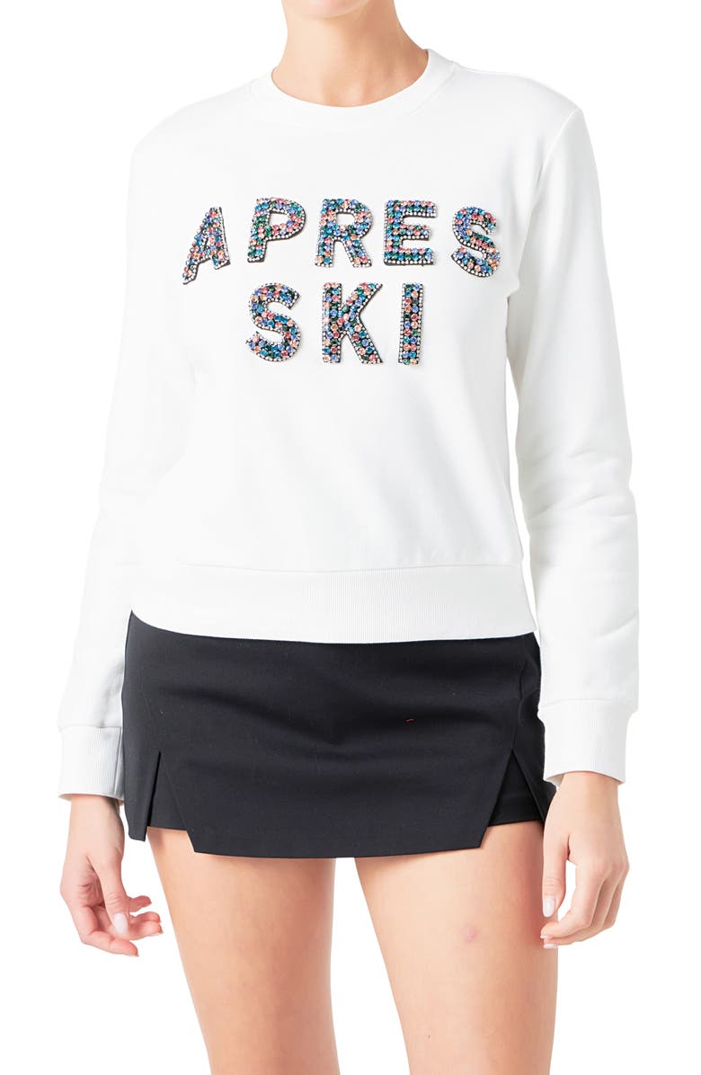 Endless Rose Après Ski Embellished Cotton Sweatshirt, Alternate, color, 