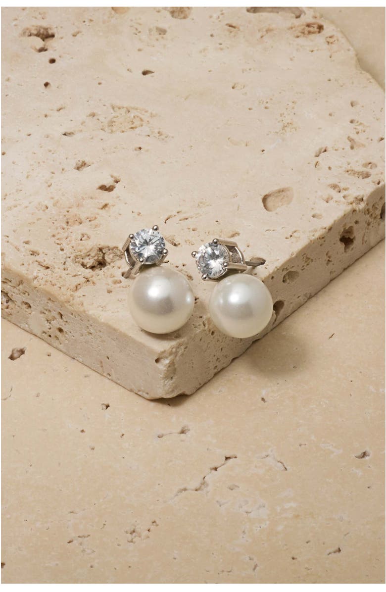 Untamed Petals Maven Pearl and Crystal Studs, Alternate, color, Silver