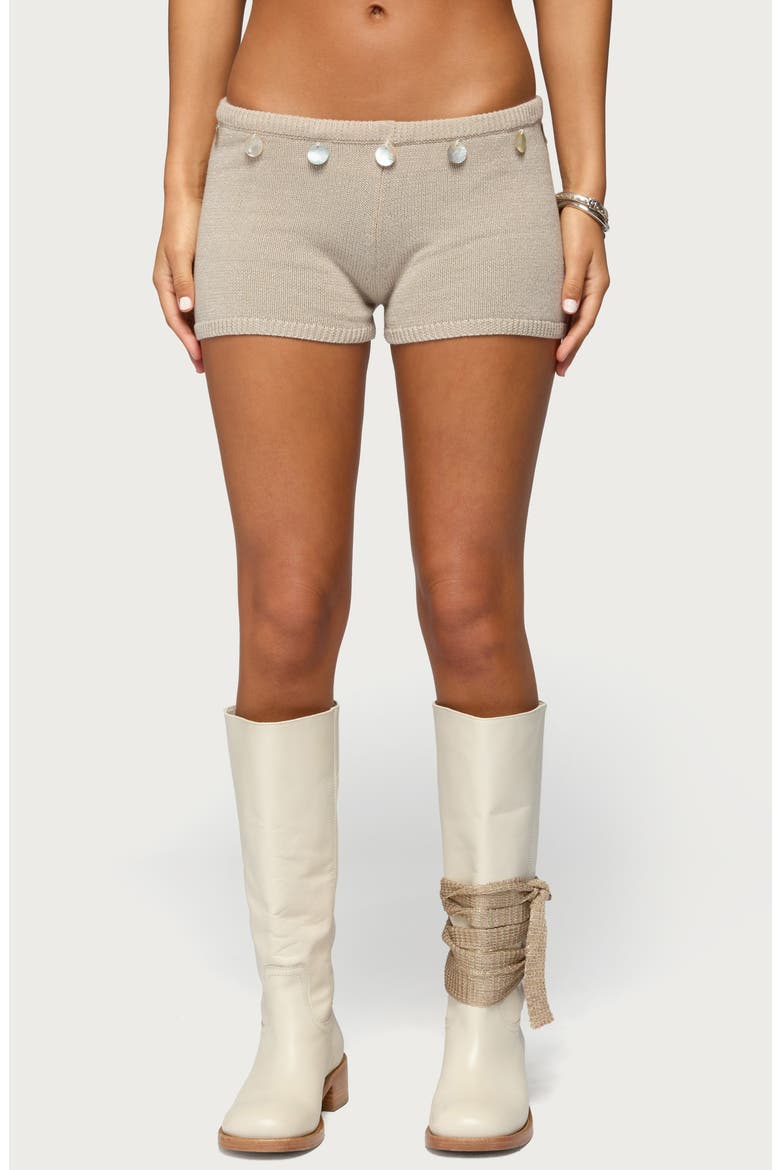 Nicca Iridescent Metallic Knit Shorts, Main, color, BEIGE