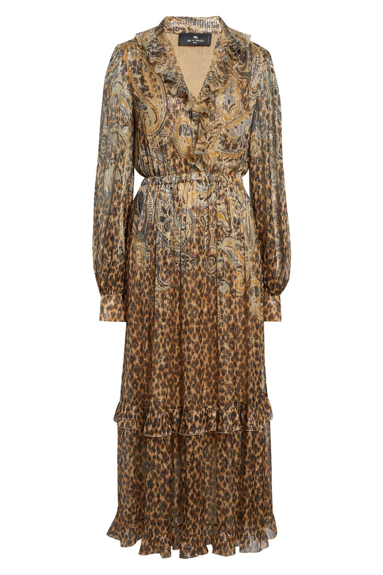 Silk Blend Metallic Plissé Maxi Dress, Alternate, color, BEIGE