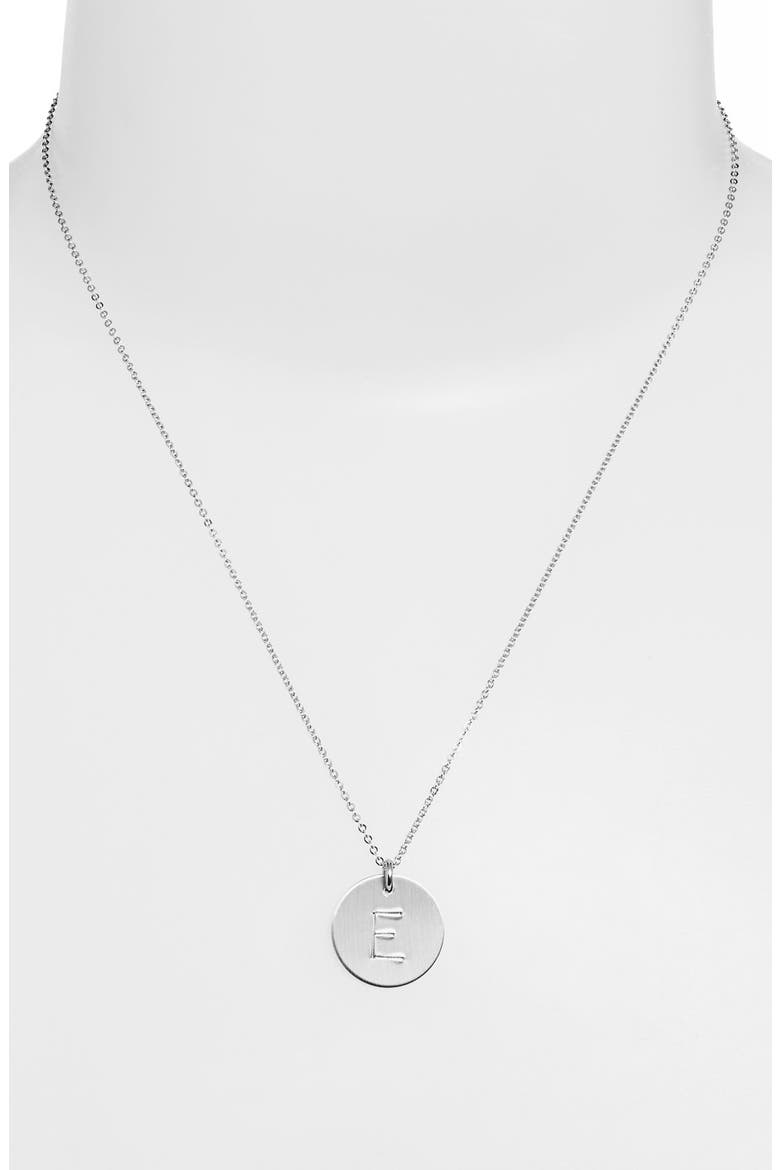 Sterling Silver Initial Disc Necklace, Main, color, STERLING SILVER E