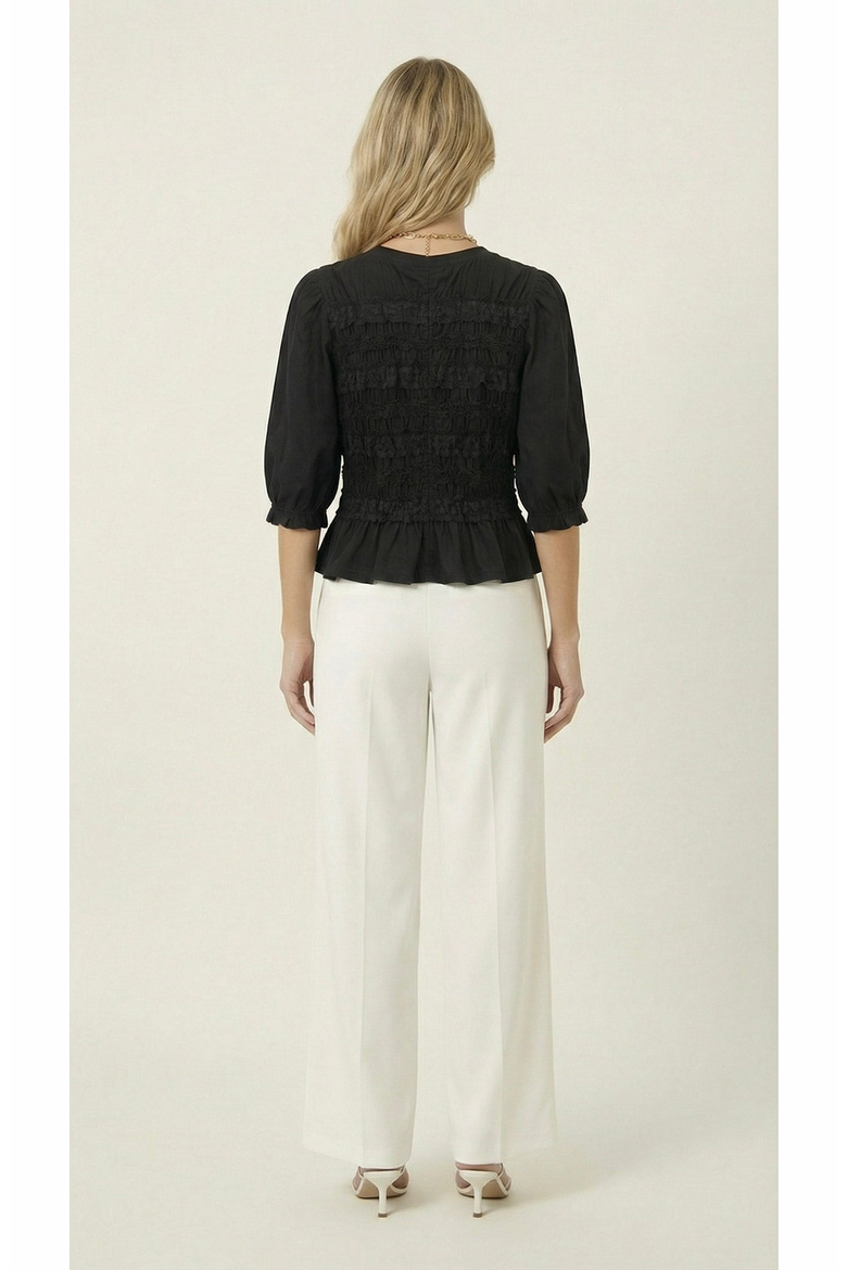 Smocked Peplum Puff Sleeve Blouse, Alternate, color, Black