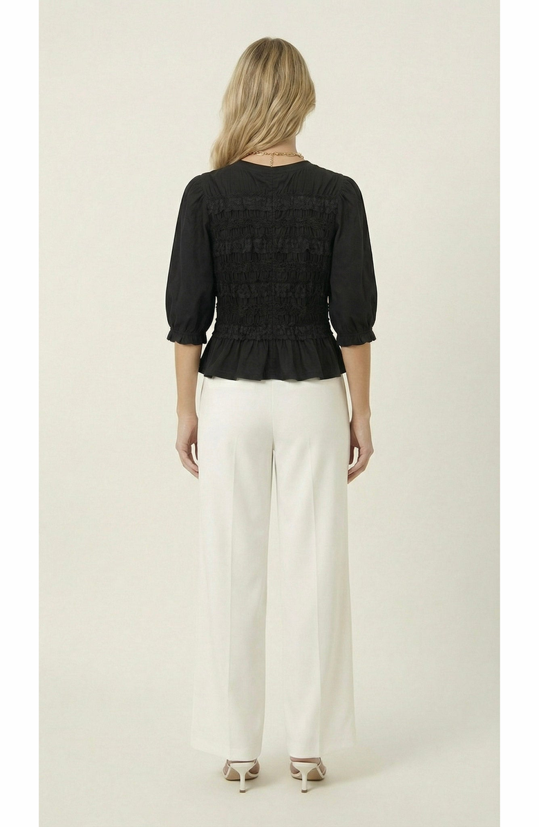 Modenaire Smocked Peplum Puff Sleeve Blouse, Alternate, color, Black