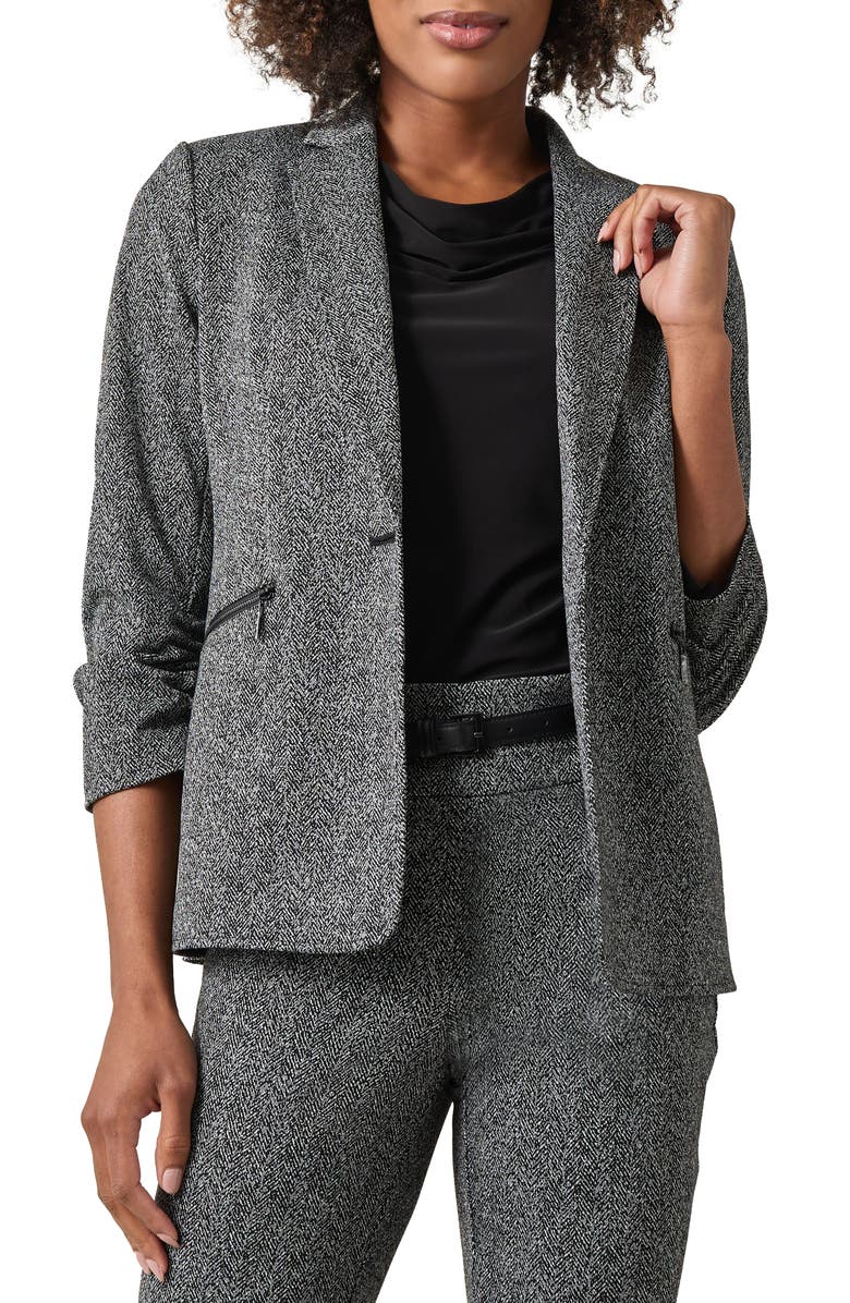 KASPER Ruched Sleeve Herringbone Jacket, Main, color, 
