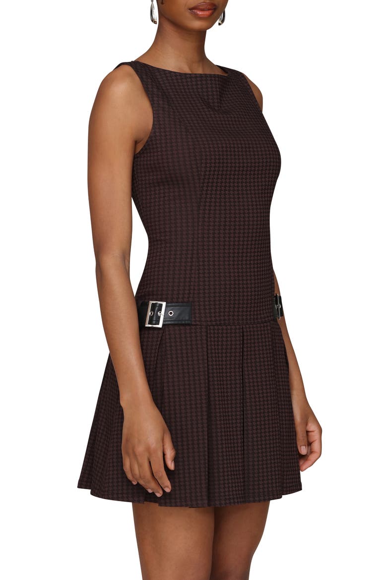 Pleated Boat Neck Minidress, Alternate, color, BLACK AND BROWN