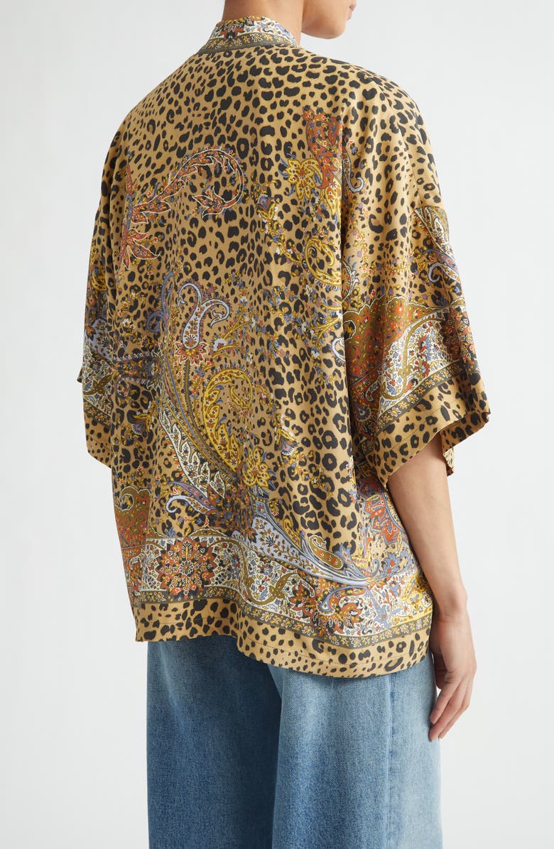 Etro Leopard Paisley Print Open Front Silk Jacket, Alternate, color, Printed Brown Base