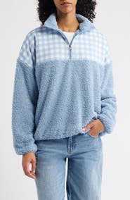 HAPPY CAMP3R Gingham Aria Colorblock Quarter Zip Pullover