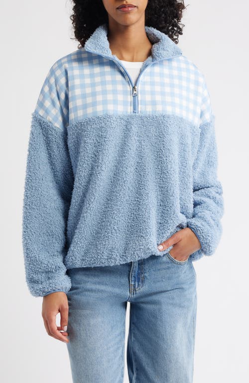 HAPPY CAMP3R Gingham Aria Colorblock Quarter Zip Pullover in Sky Blue at Nordstrom, Size Medium
