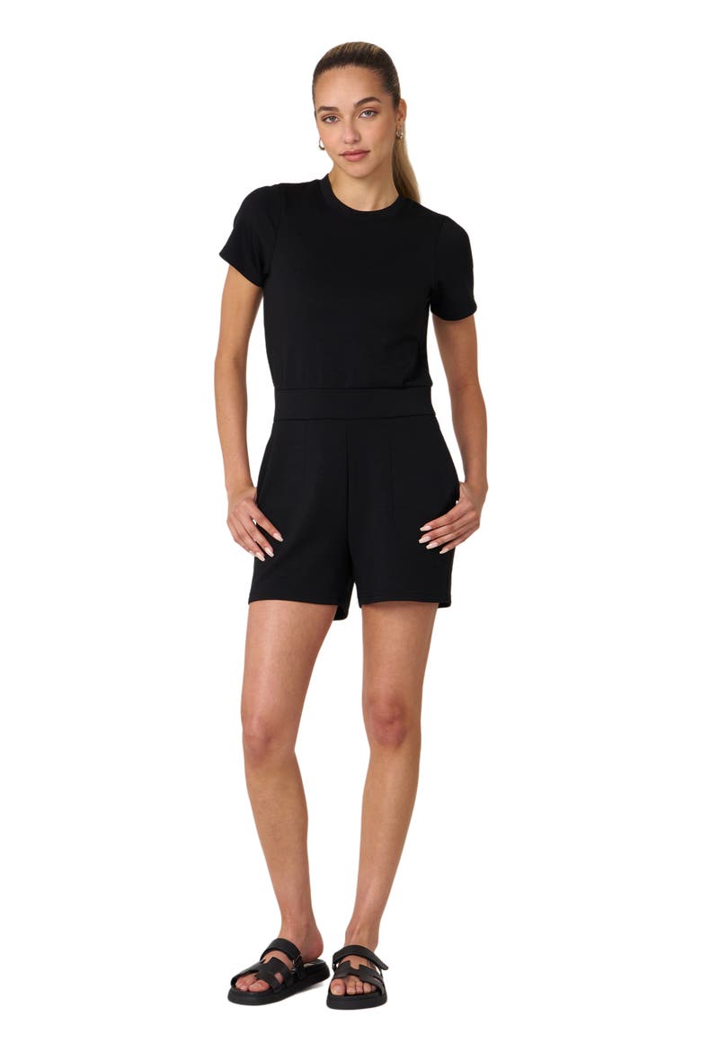 That's a Wrap Scuba Knit Romper, Alternate, color, Black