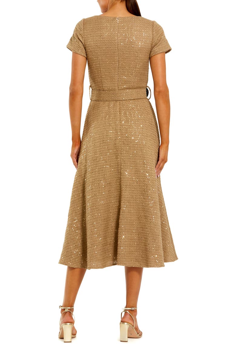 Boucle Cap Sleeve High Neck Button Up Midi Dress, Alternate, color, Toffee