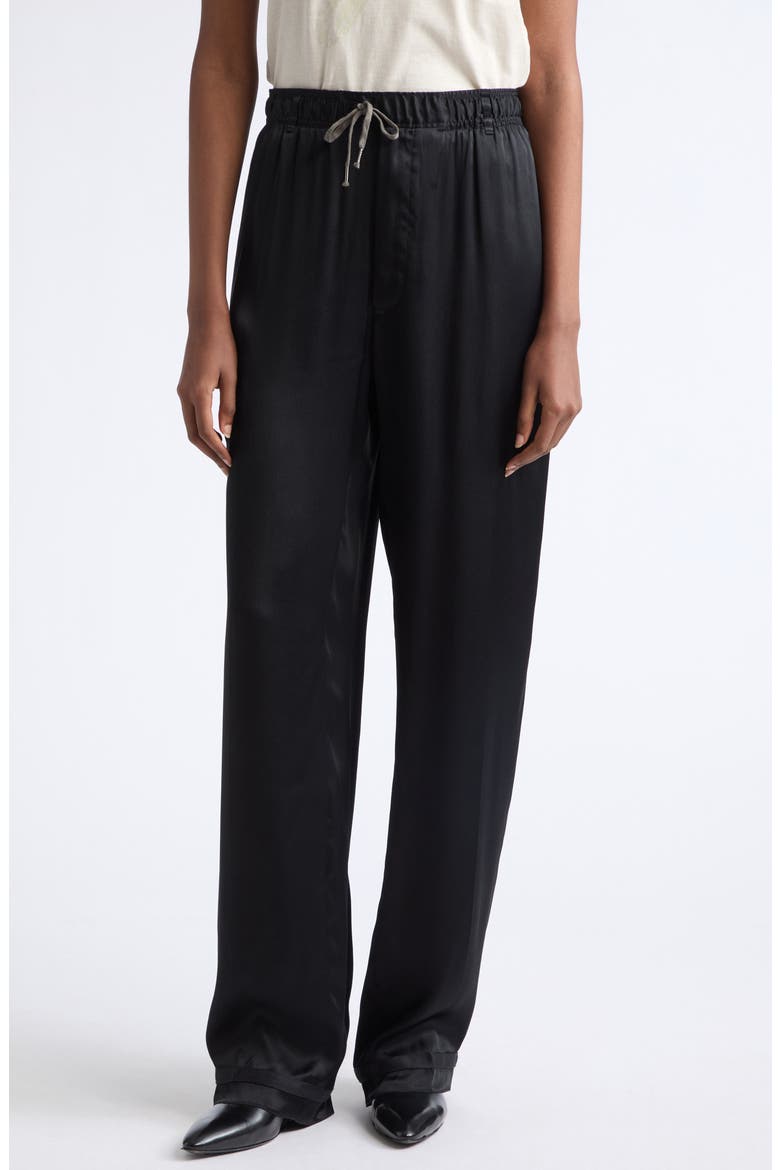 Satin Drawstring Pants, Main, color, BLACK