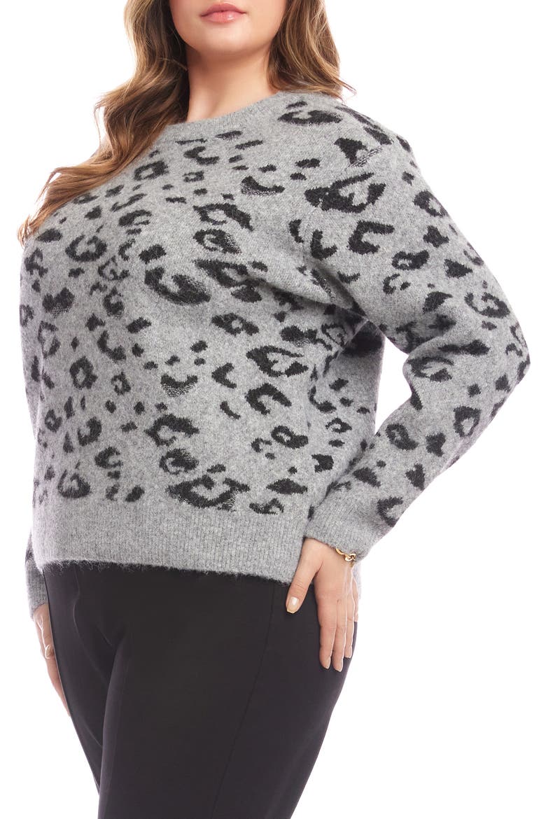 Metallic Leopard Crewneck Sweater, Alternate, color, GRAY W/ BLACK