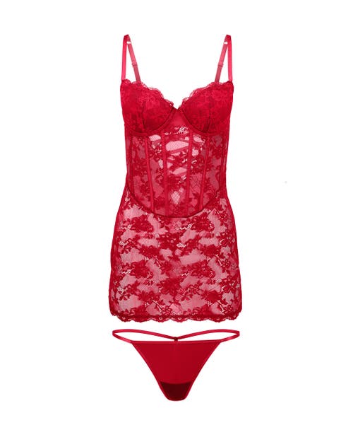 Adore Me Brielle Babydoll & G-string Set Lingerie In Dark Red