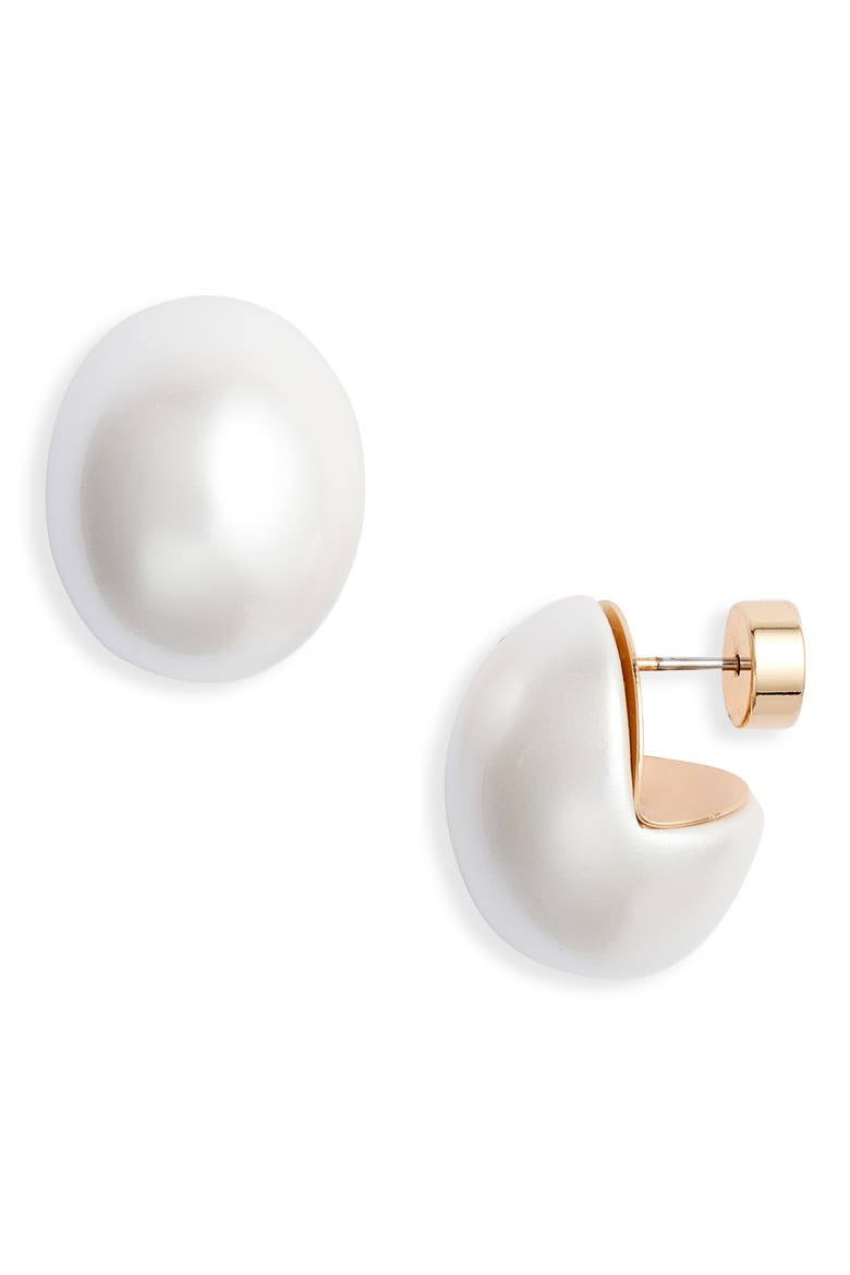 Faux Pearl Dome Stud Earrings, Main, color, WHITE- GOLD