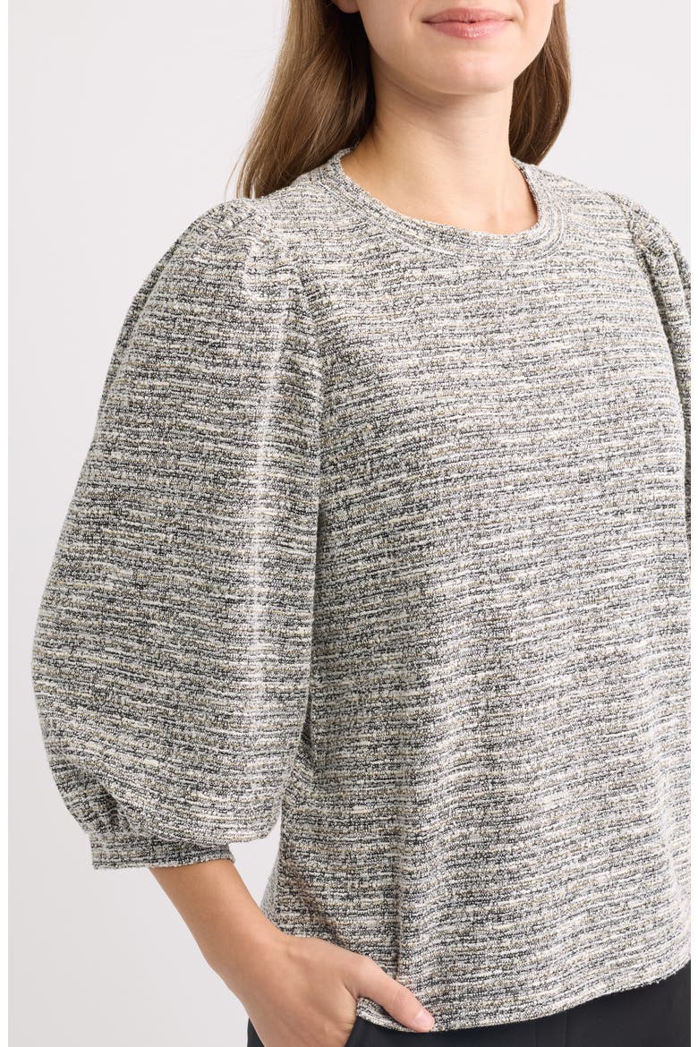 Boucle Knit Balloon Sleeve Top, Alternate, color, ANNE BLACK/ WHITE DOVE
