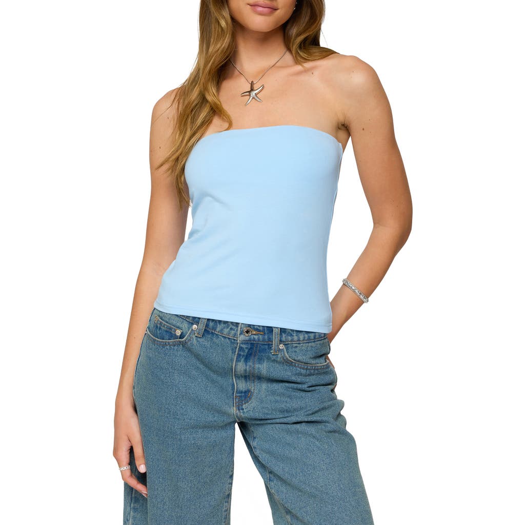 EDIKTED Shelf Bra Stretch Cotton Tube Top in Light-Blue at Nordstrom, Size Medium