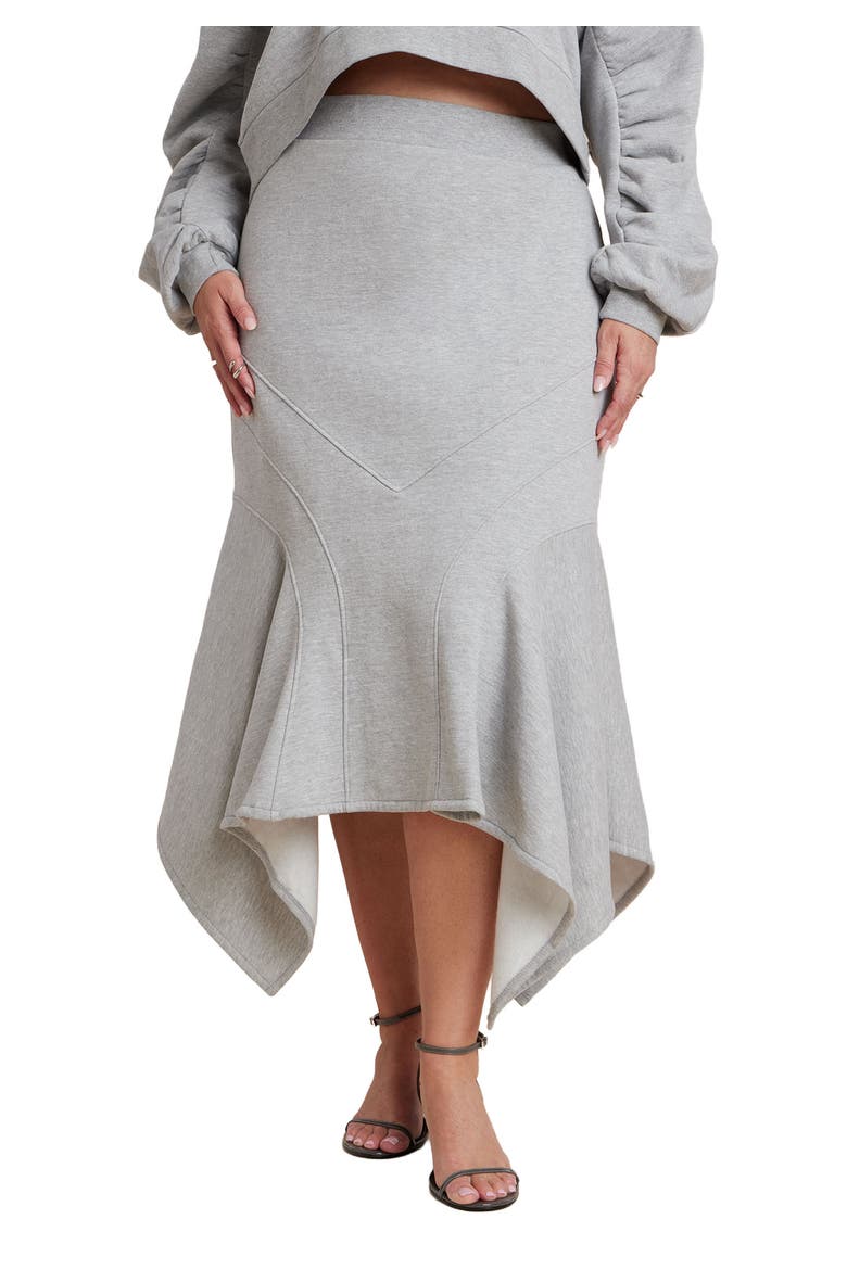 Seam Detail Trumpet French Terry Skirt, Main, color, HEATHER GREY