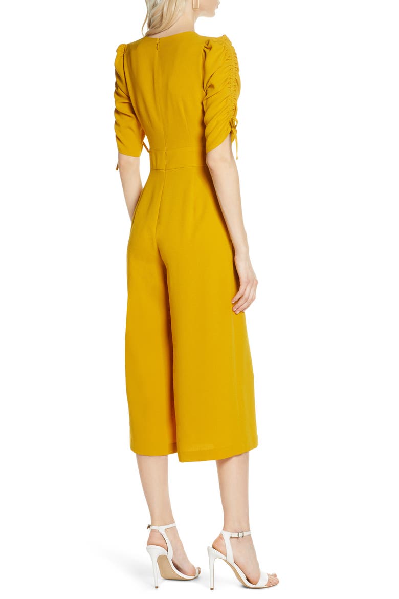 Ruched Sleeve Crop Wide Leg Jumpsuit, Alternate, color, YELLOW MUSTARD