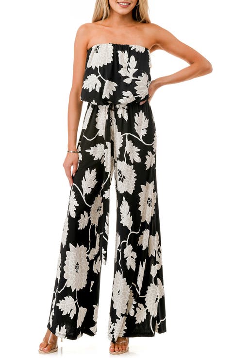 Printed Strapless Wide Leg Jumpsuit